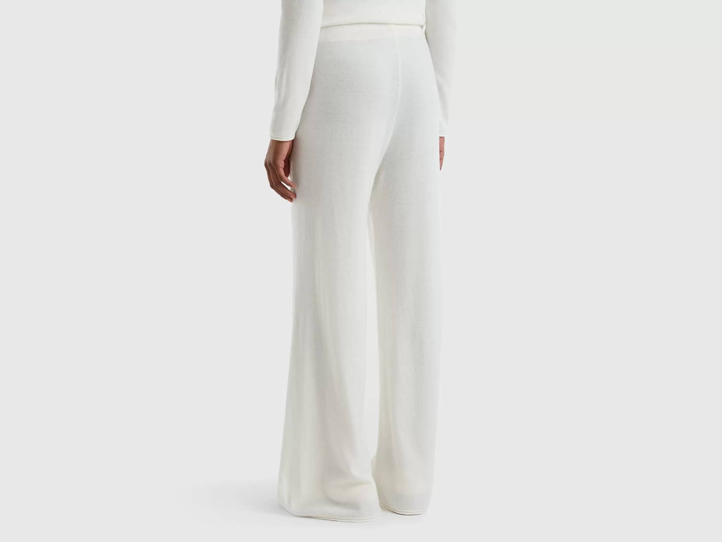 United Colors of Benetton Cream white wide trousers in cashmere and wool blend