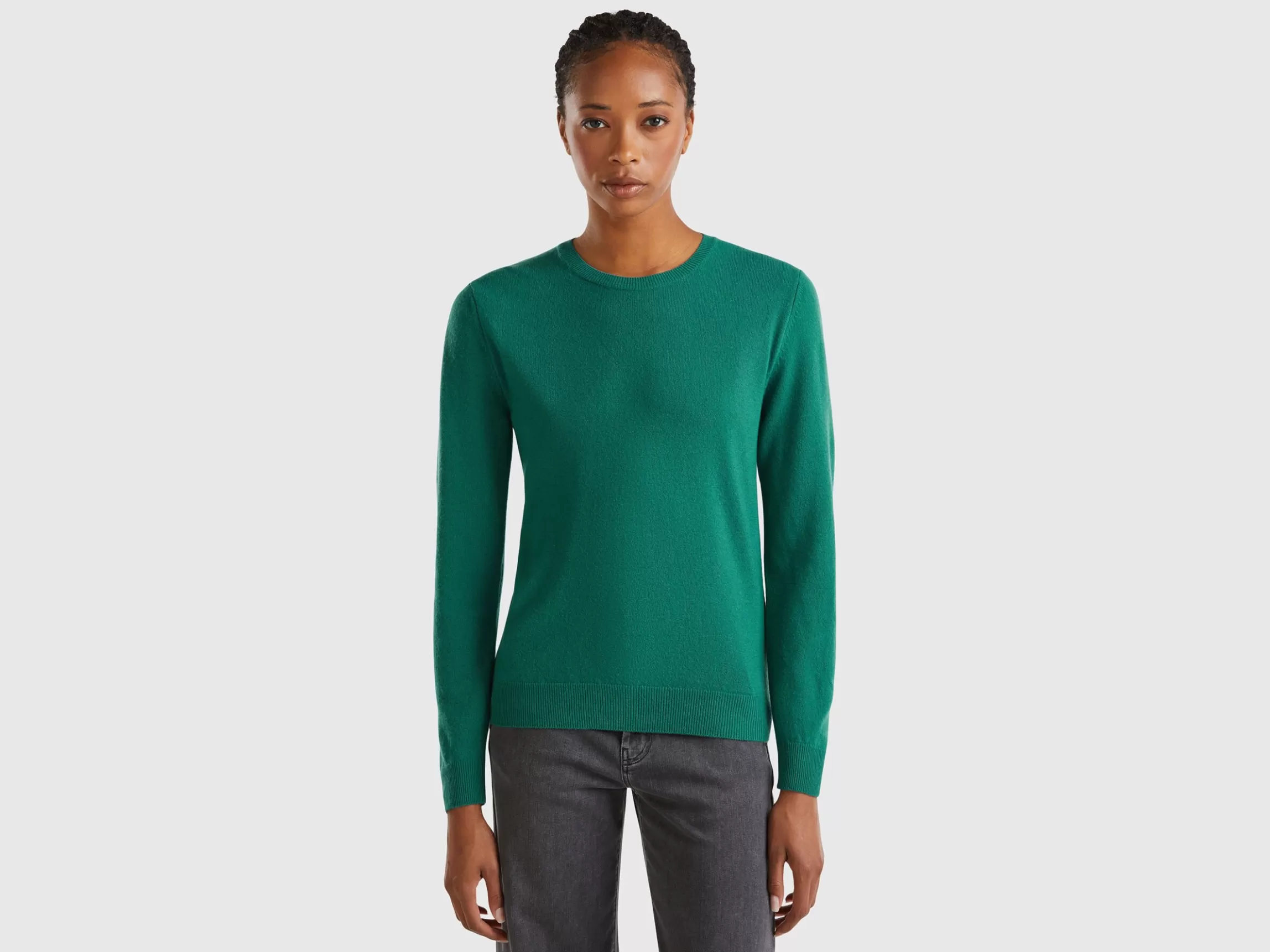 United Colors of Benetton Forest green crew neck sweater in pure Merino wool