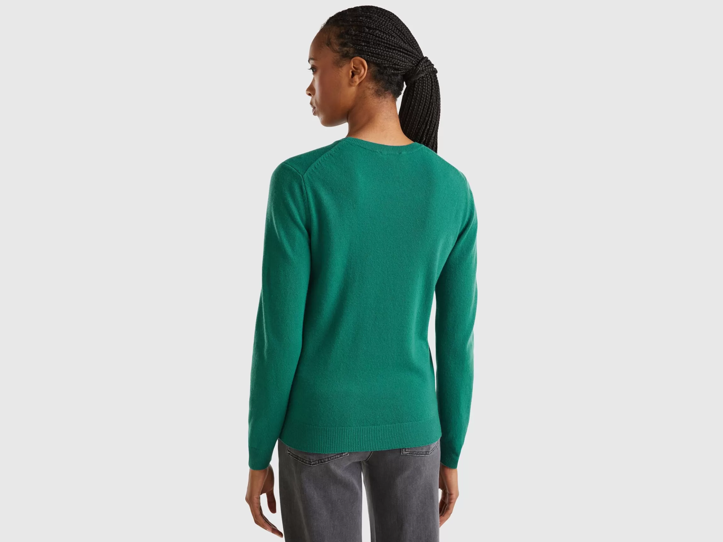United Colors of Benetton Forest green crew neck sweater in pure Merino wool