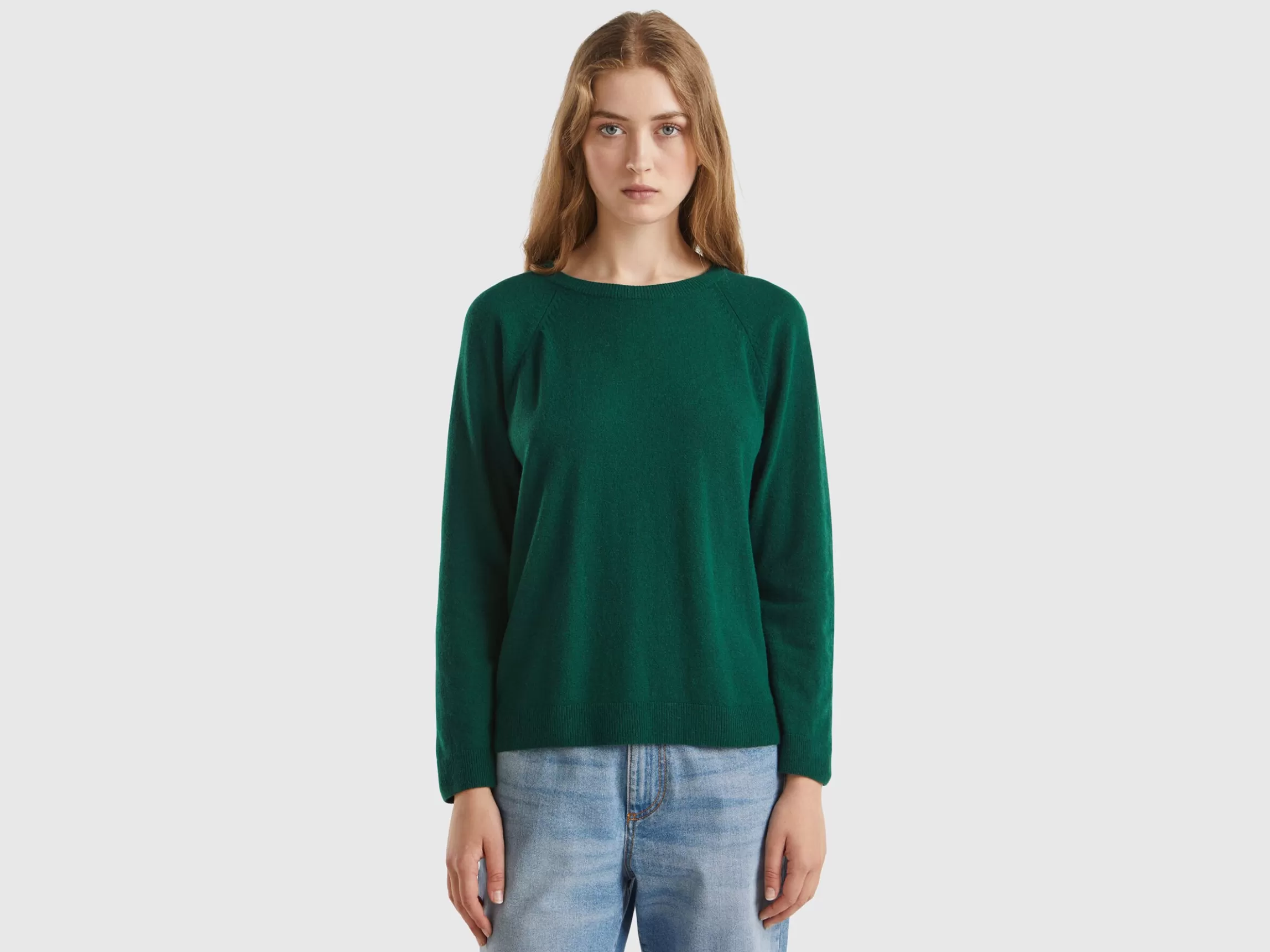 United Colors of Benetton Forest green crew neck sweater in wool and cashmere blend