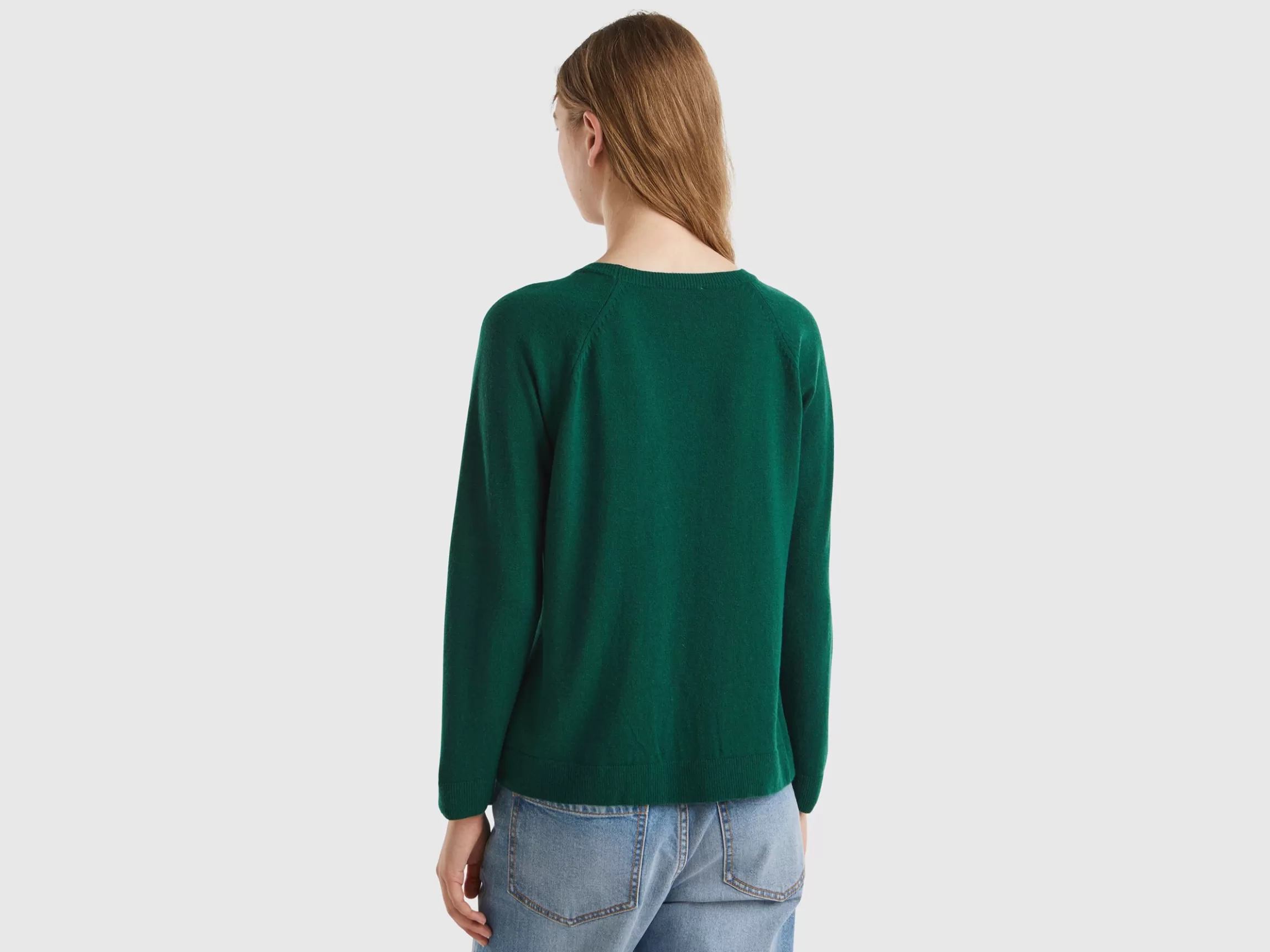 United Colors of Benetton Forest green crew neck sweater in wool and cashmere blend