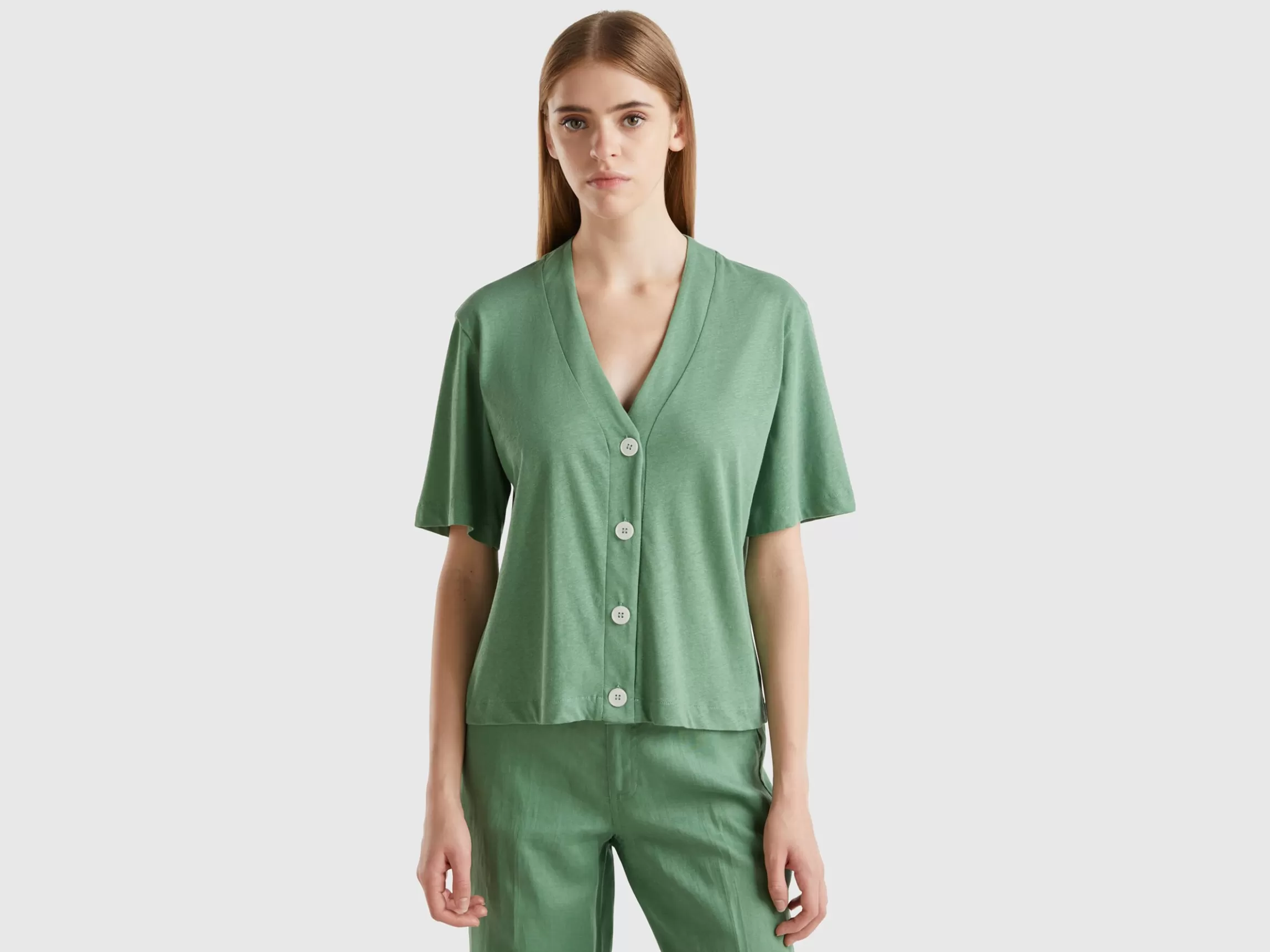United Colors of Benetton Linen blend cardigan-style t-shirt