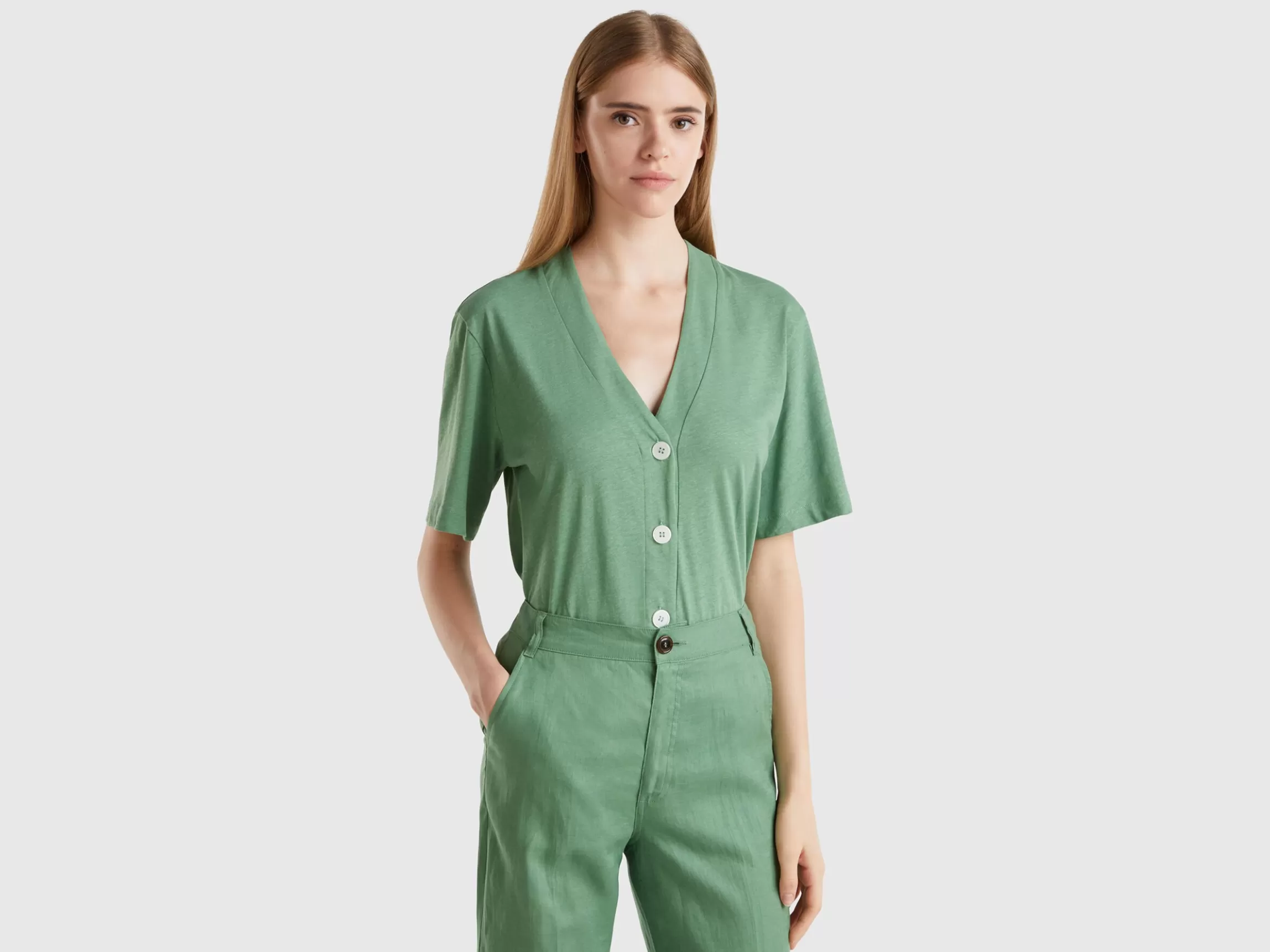 United Colors of Benetton Linen blend cardigan-style t-shirt