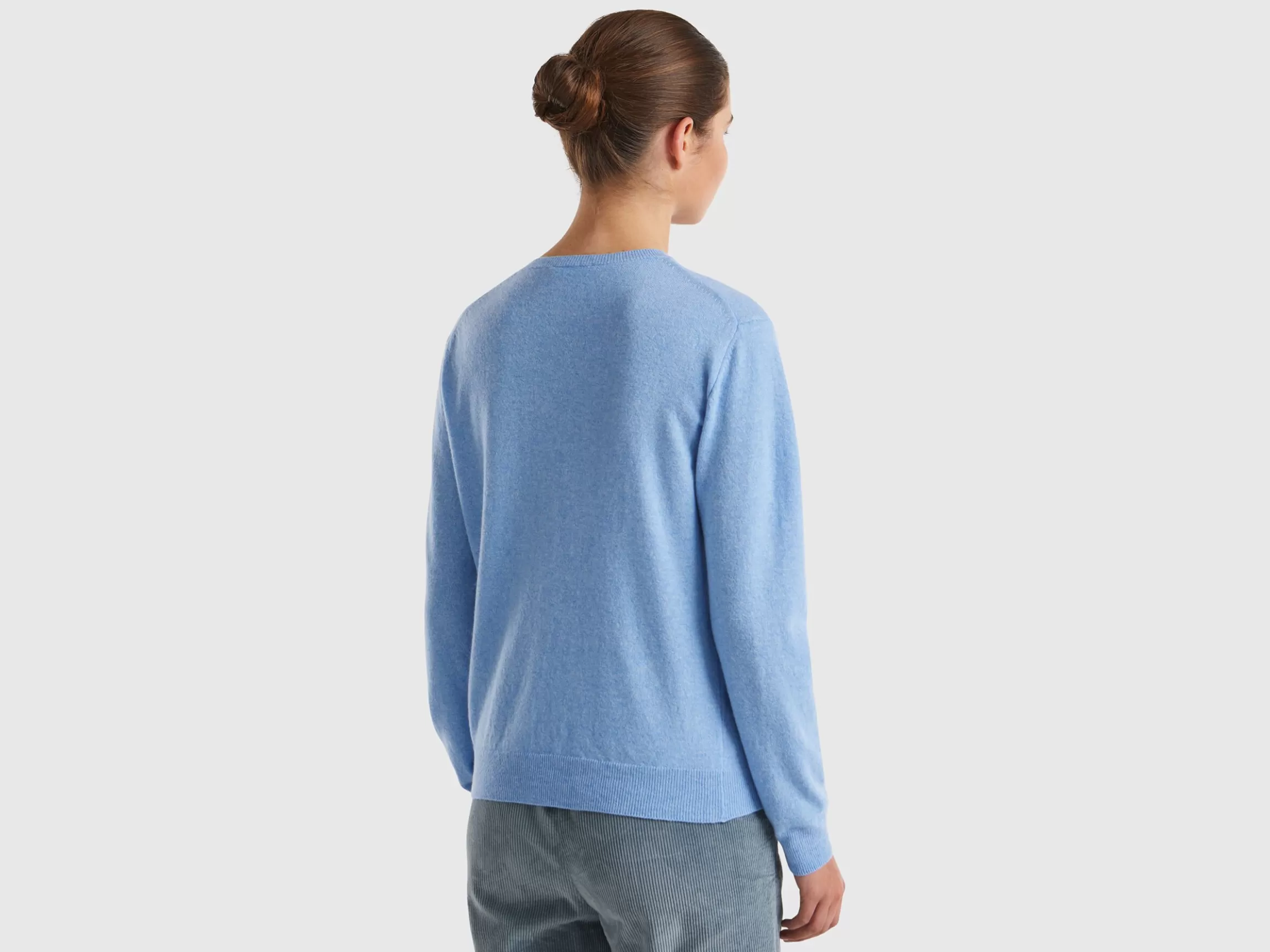 United Colors of Benetton Marl sky blue crew neck cardigan in pure Merino wool