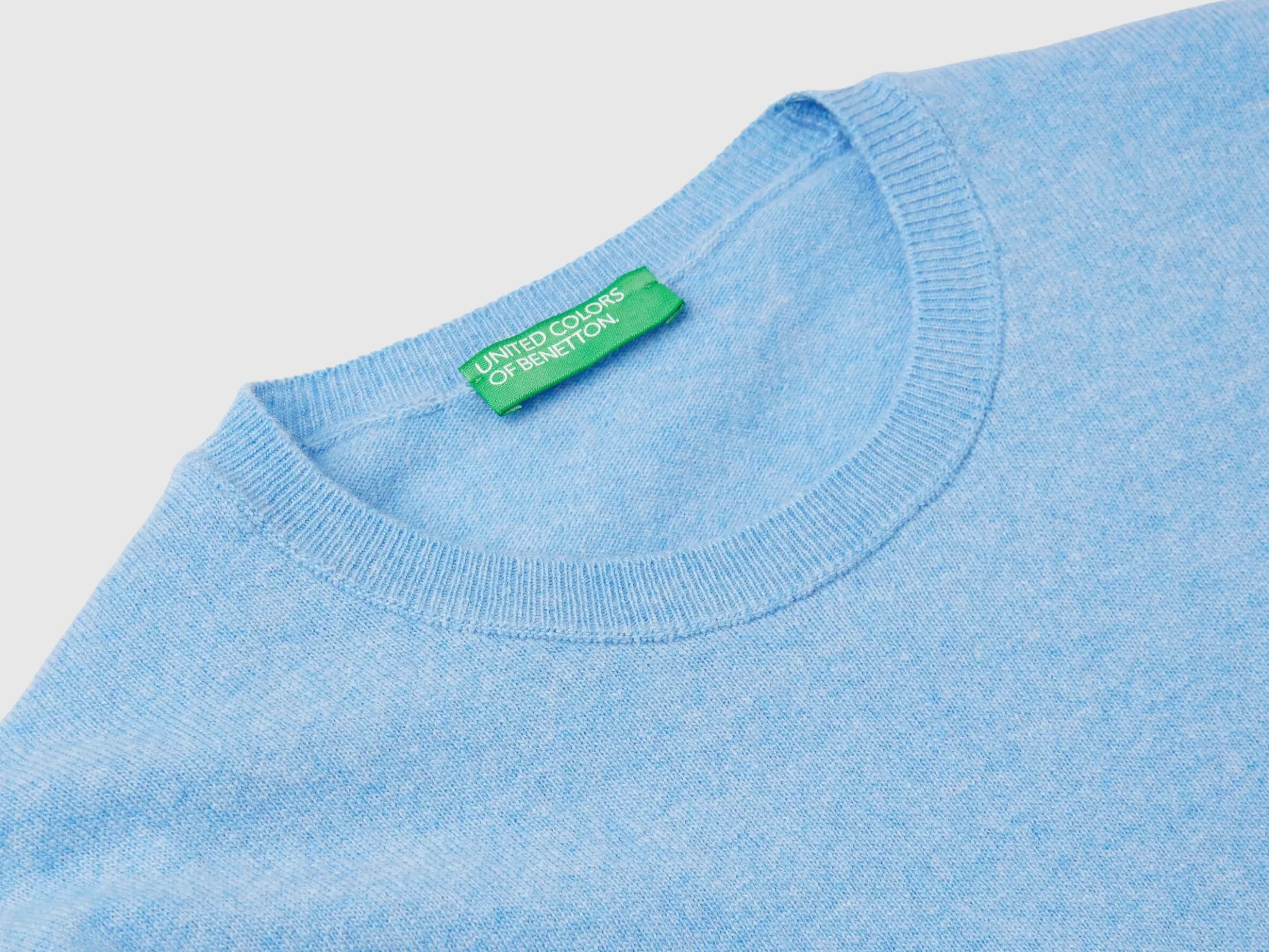 United Colors of Benetton Marl sky blue crew neck sweater in pure Merino wool