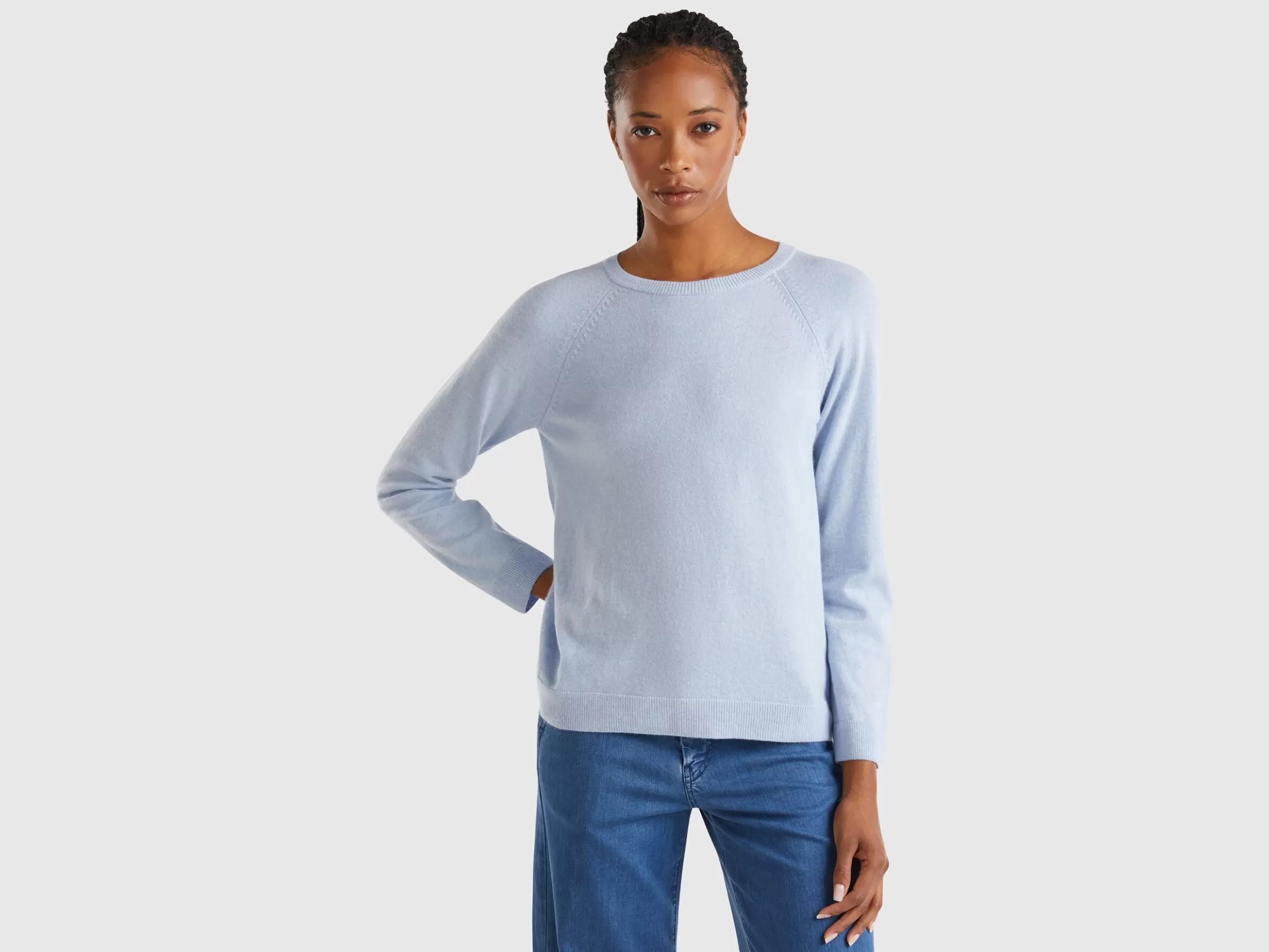 United Colors of Benetton Ocean blue crew neck sweater in wool and cashmere blend