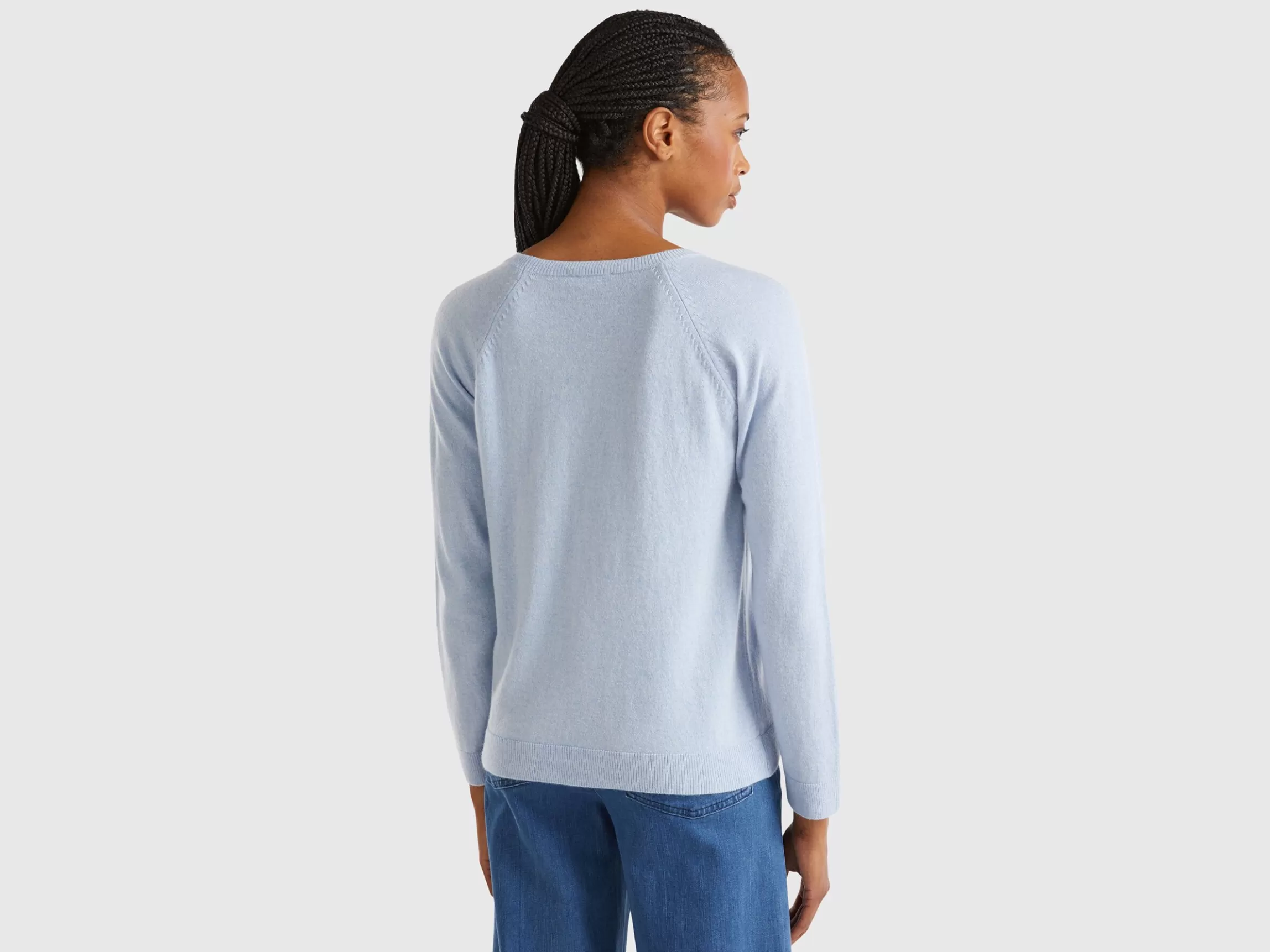 United Colors of Benetton Ocean blue crew neck sweater in wool and cashmere blend