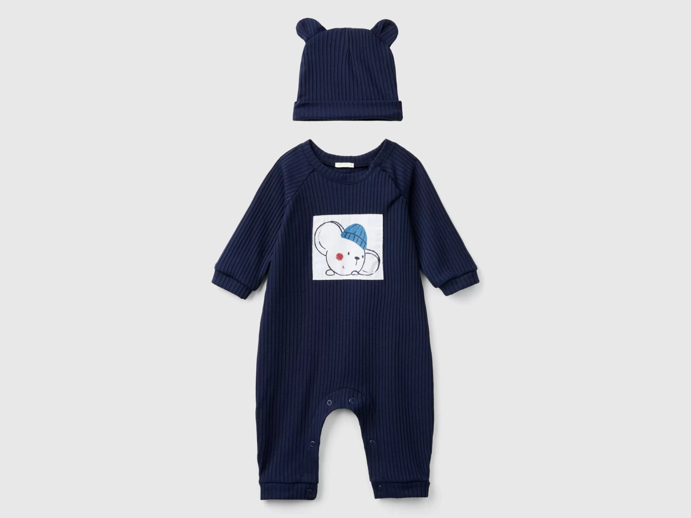 United Colors of Benetton Set of onesie and hat in stretch viscose blend