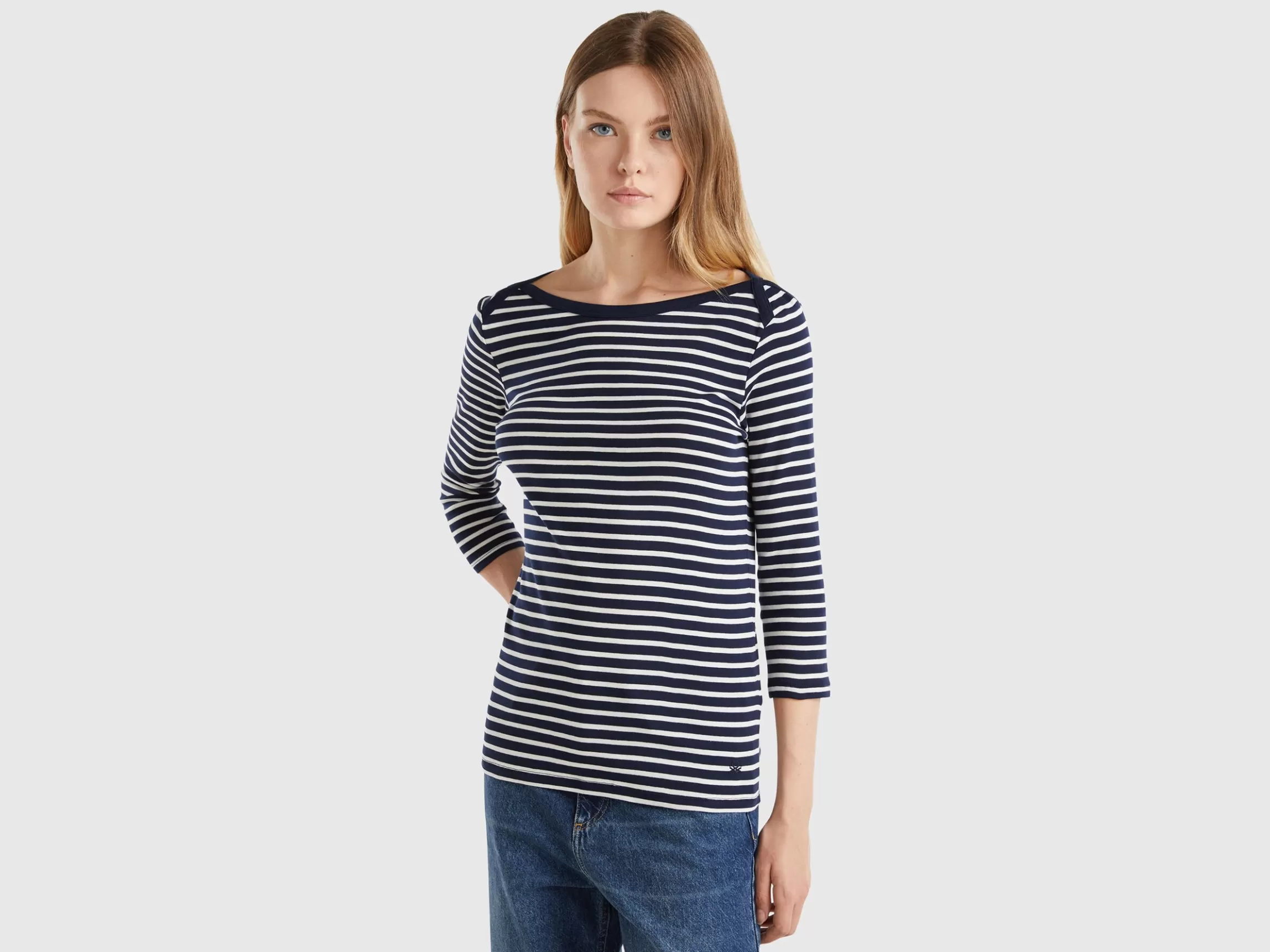 United Colors of Benetton Striped 3/4 sleeve t-shirt in pure cotton