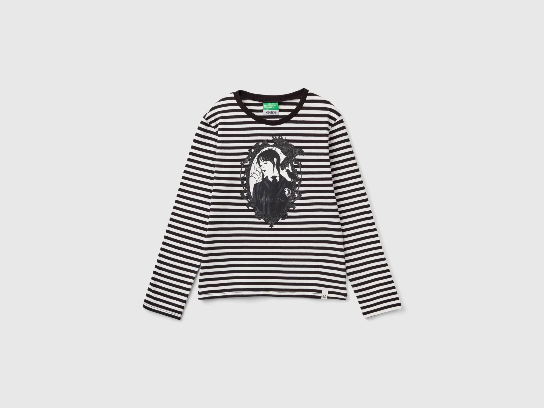 United Colors of Benetton Striped black and white Wednesday Addams t-shirt