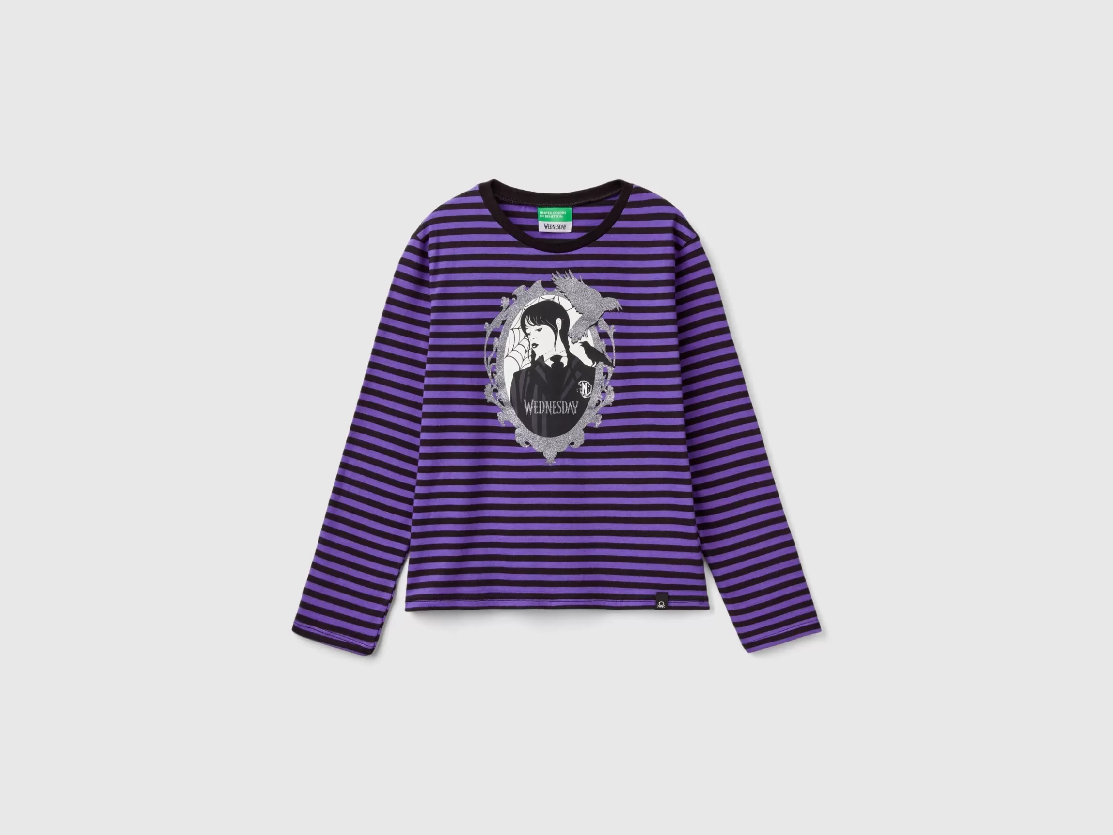 United Colors of Benetton Striped purple and black Wednesday Addams t-shirt