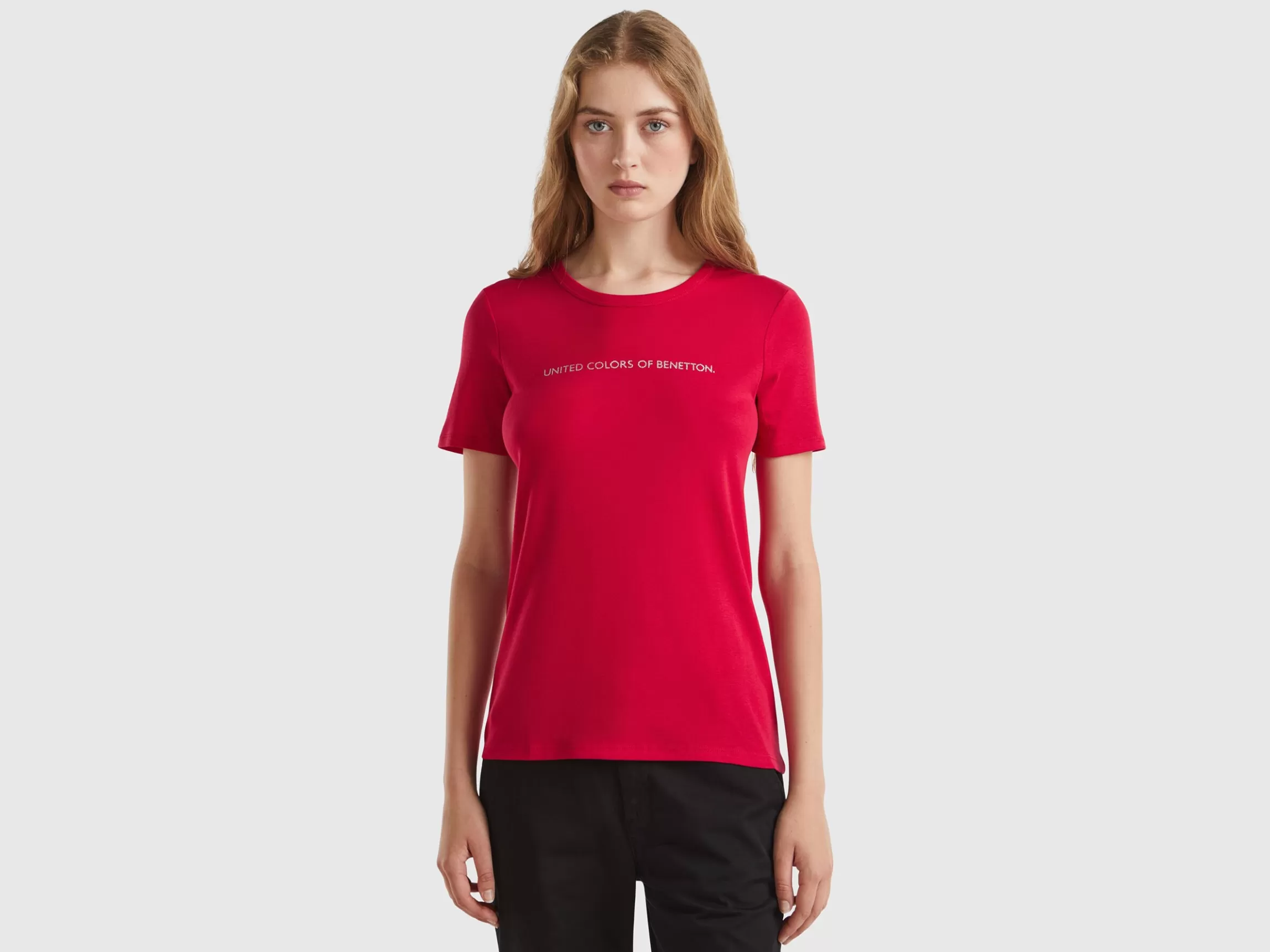 United Colors of Benetton T-shirt in 100% cotton with glitter print logo