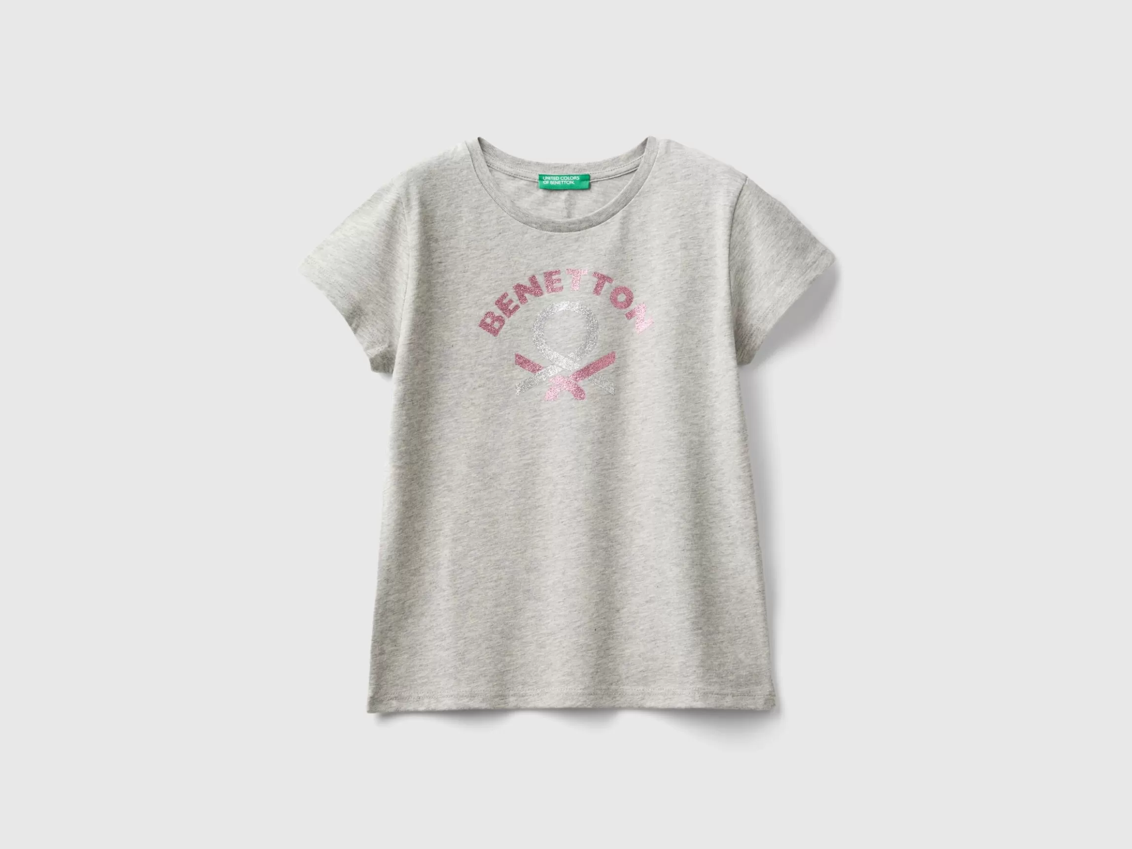United Colors of Benetton T-shirt with glittery logo in organic cotton