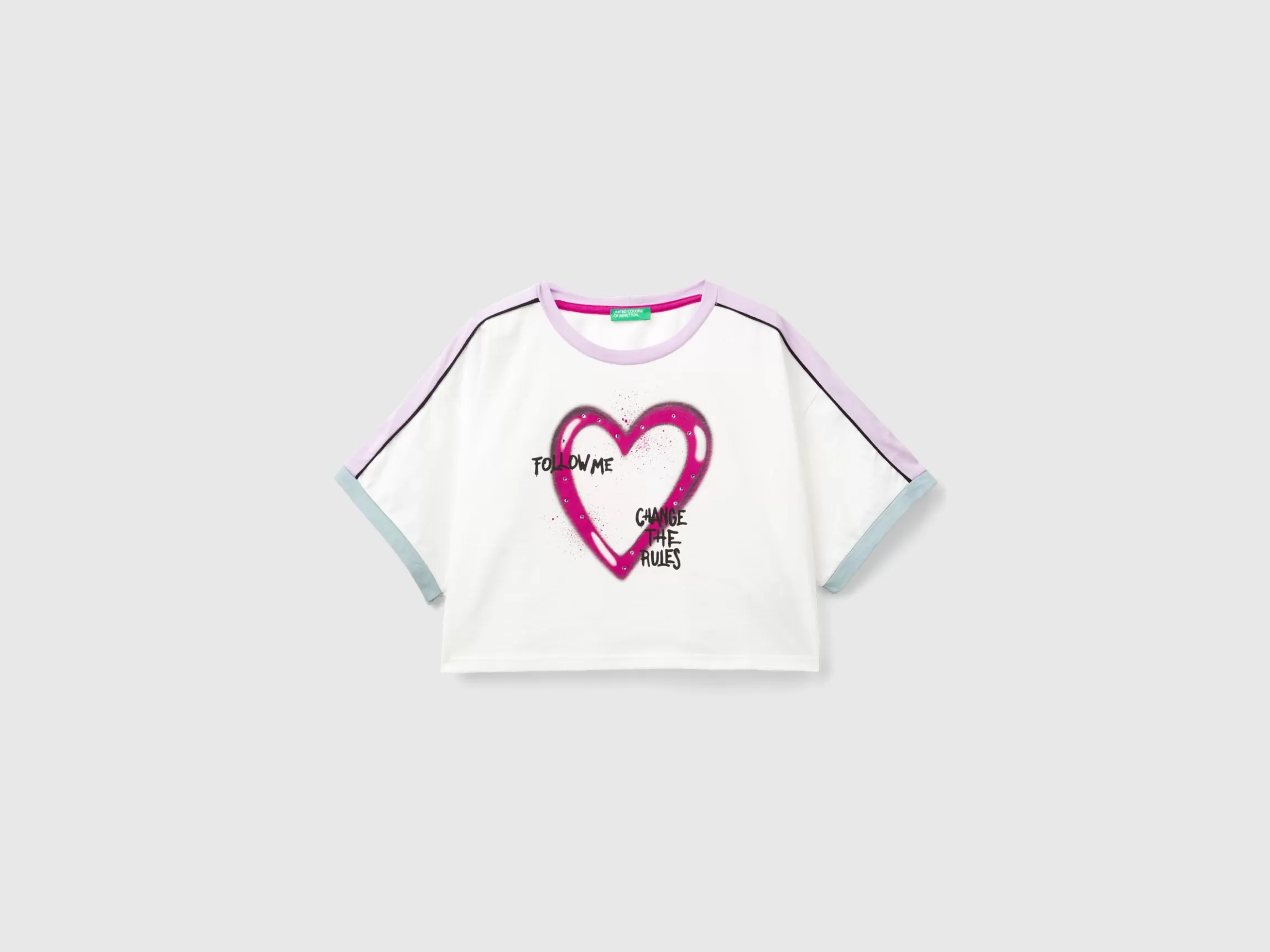 United Colors of Benetton T-shirt with graffiti print and rhinestone