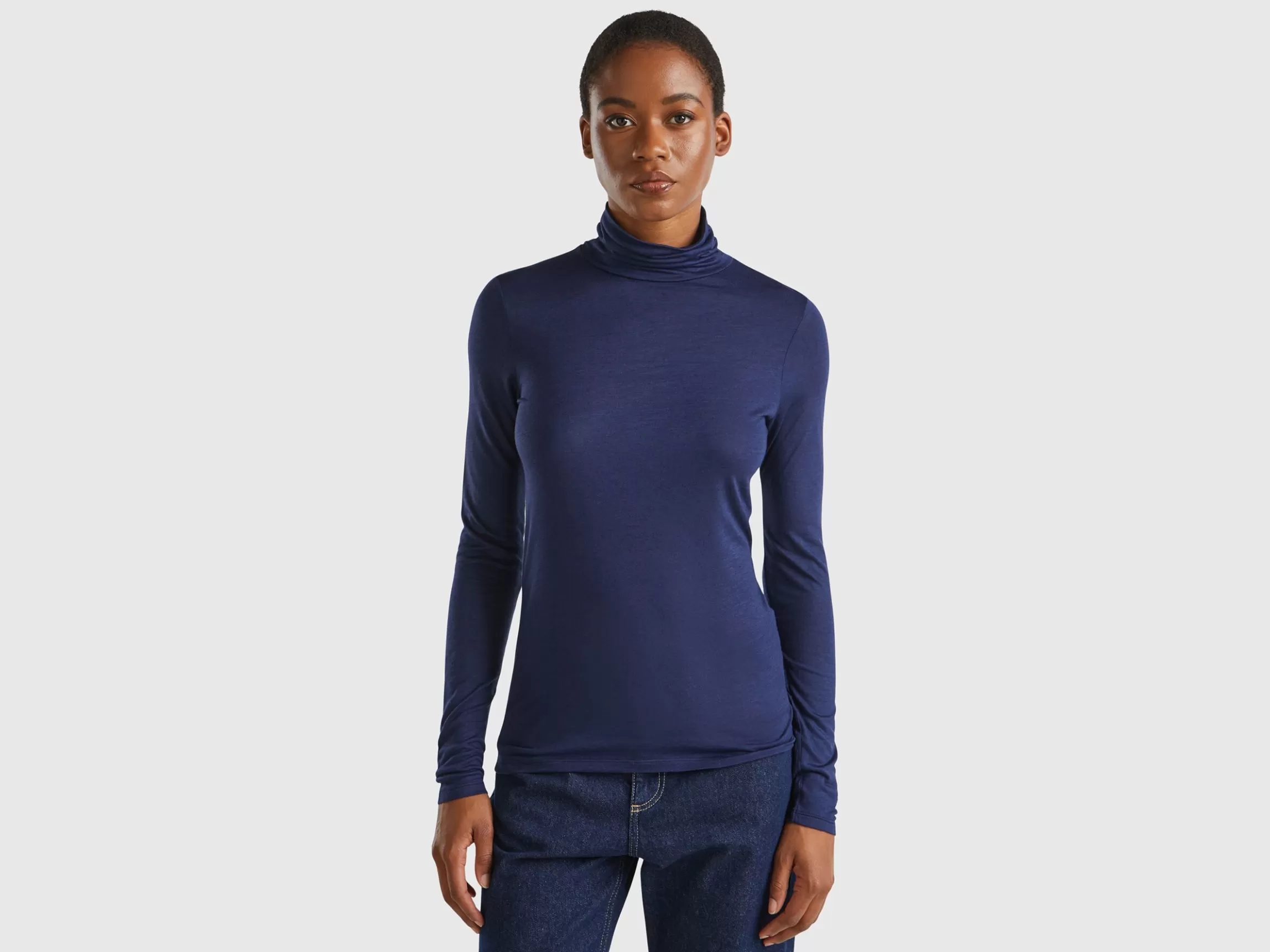 United Colors of Benetton Turtleneck t-shirt in viscose and cashmere blend
