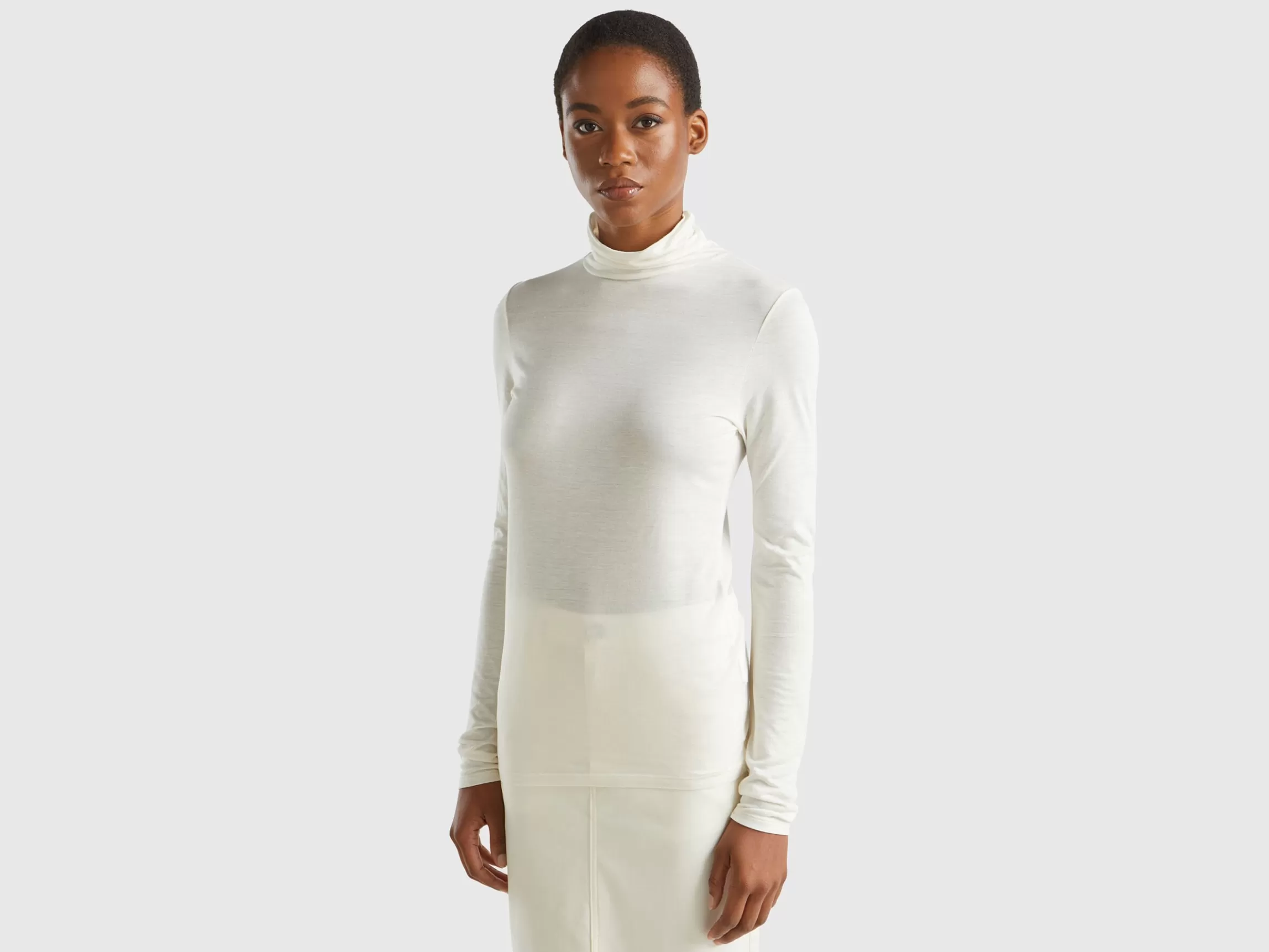 United Colors of Benetton Turtleneck t-shirt in viscose and cashmere blend
